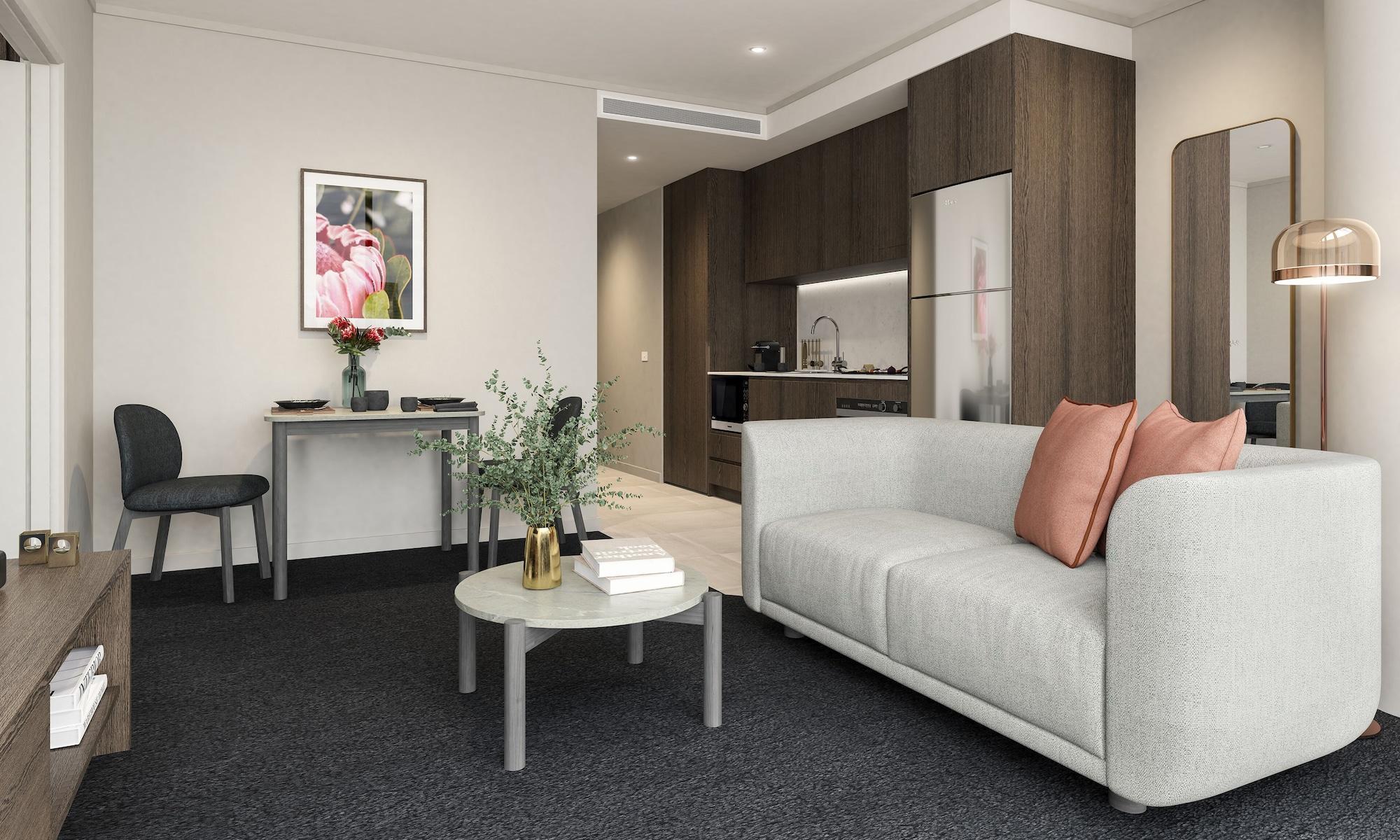 Oakwood Premier Melbourne Aparthotel Buitenkant foto The interior of a typical apartment at the new residential college